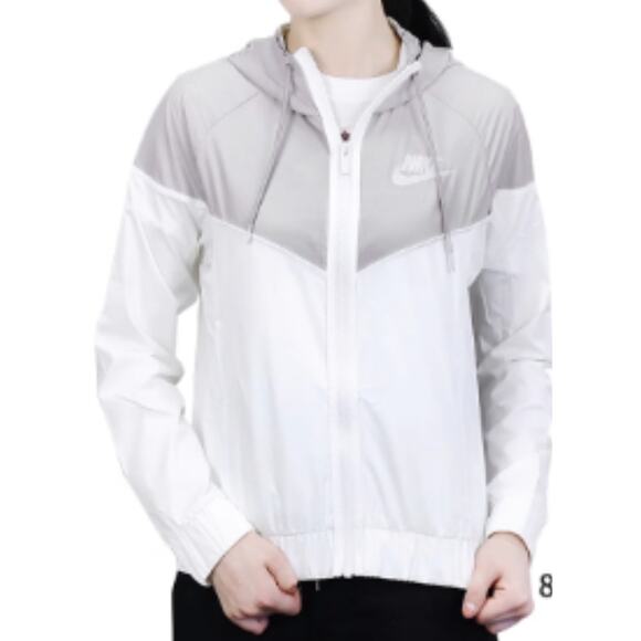 Nike Women's Windrunner Track Jacket L Grey White Hooded Full Zip Active Sports - Picture 6 of 6